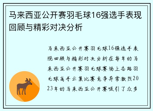 马来西亚公开赛羽毛球16强选手表现回顾与精彩对决分析 马来西亚公开赛羽毛球16强选手表现回顾与精彩对决分析